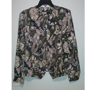 Bora Bora Womens Paisley Floral Button Up Jacket Earthy Boho Print Collarless